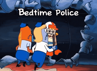 A Cartoon Scene With The Words Bedtime Police Written Above It GIF