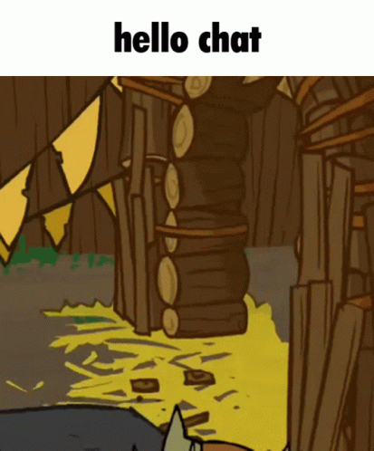 A Cartoon Scene With The Words Hello Chat On The Top GIF