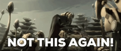 A Cartoon Scene With The Words Not This Again Written On It GIF