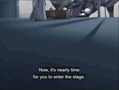 A Cartoon Scene With The Words Now It 'S Nearly Time For You To Enter The Stage On The Bottom GIF