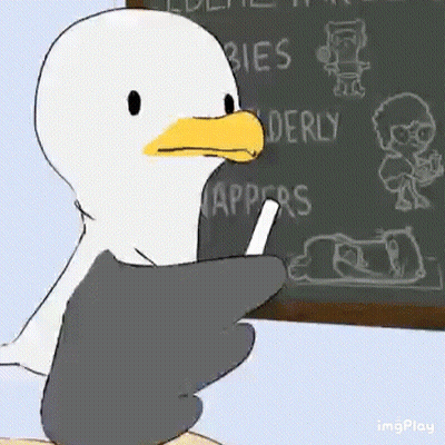 A Cartoon Seagull Is Writing On A Blackboard With A Chalk . GIF
