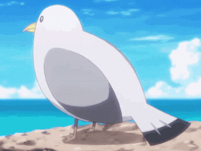 A Cartoon Seagull Standing On A Rock Near The Ocean GIF