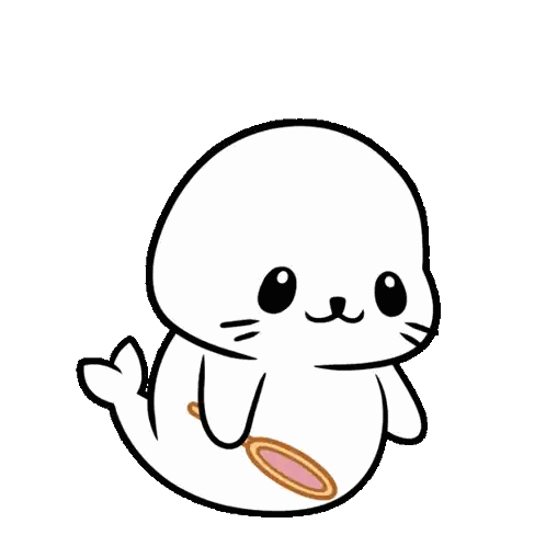 A Cartoon Seal With A Heart On Its Head Holding A Mirror GIF