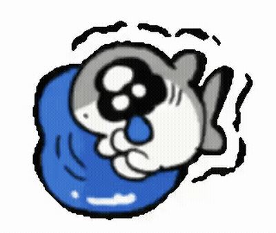A Cartoon Shark Is Sitting On A Blue Pillow . GIF