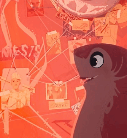 A Cartoon Shark Is Standing In Front Of A Sign That Says Emest GIF