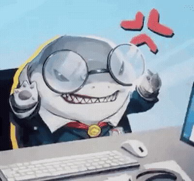 A Cartoon Shark Wearing Glasses Is Sitting At A Desk Next To A Computer . GIF