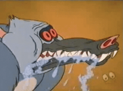 A Cartoon Shark With A Long Neck Is Drinking Water . GIF