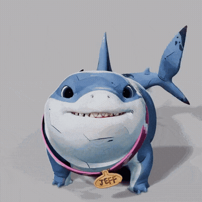 A Cartoon Shark With A Tag That Says Jeff GIF