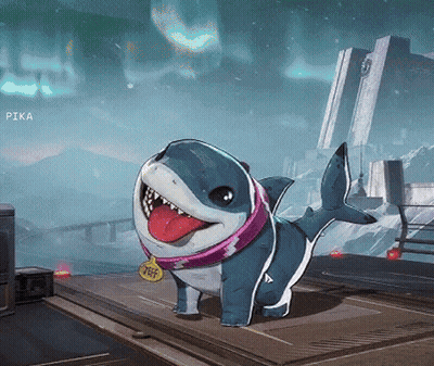 A Cartoon Shark With A Tag That Says Pika On It GIF