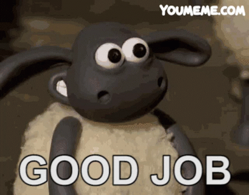A Cartoon Sheep Says Good Job On A Youmeme.com Website GIF
