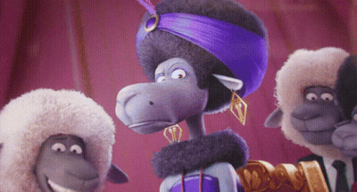 A Cartoon Sheep Wearing A Purple Turban Is Surrounded By Two Other Sheep GIF