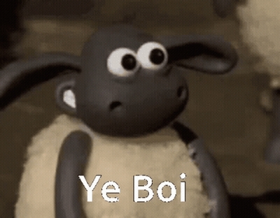 A Cartoon Sheep With Big Eyes And The Words Ye Boi On It GIF