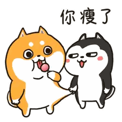 A Cartoon Shiba Inu And A Husky Are Standing Next To Each Other With Chinese Writing Above Them Sticker