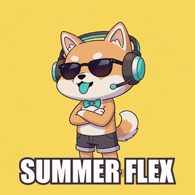 A Cartoon Shiba Inu Wearing Headphones And Sunglasses With The Words Summer Flex Below It GIF