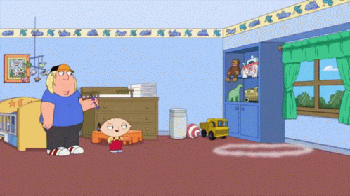 A Cartoon Shows A Man And A Girl In A Bedroom GIF