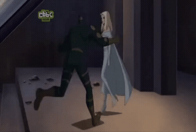 A Cartoon Shows A Man And A Woman Fighting With A Bbc Logo Behind Them GIF