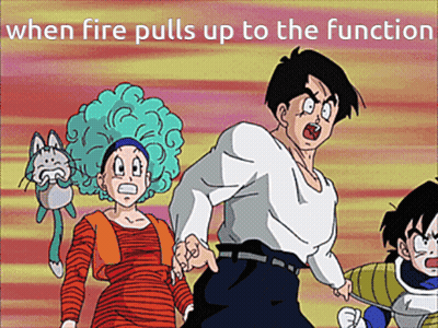A Cartoon Shows A Man And A Woman Holding Hands With The Caption When Fire Pulls Up To The Function GIF