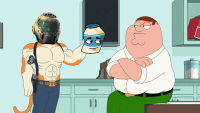A Cartoon Shows A Man Holding A Jar With A Face On It GIF