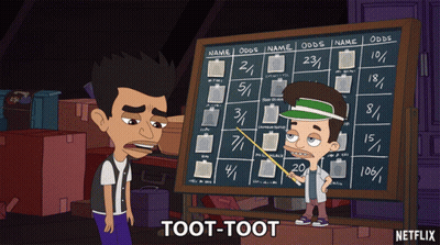 A Cartoon Shows A Man Pointing At A Board That Says Toot-Toot GIF