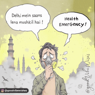 A Cartoon Shows A Man Wearing A Gas Mask And Says Health Emergency GIF