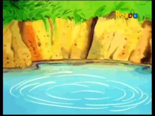 A Cartoon Shows A Pool Of Water With The Letters Roo On The Bottom Right GIF