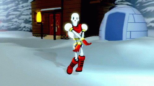 A Cartoon Skeleton Is Dancing In The Snow In Front Of A House GIF