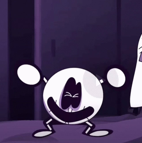 A Cartoon Skeleton Is Jumping In The Air With A Purple Background GIF