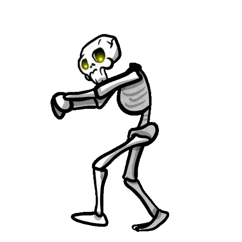 A Cartoon Skeleton Is Standing On One Leg And Holding A Dumbbell In His Hand . Sticker