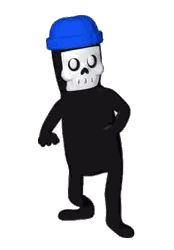 A Cartoon Skeleton Wearing A Blue Hat And A Black Shirt Sticker