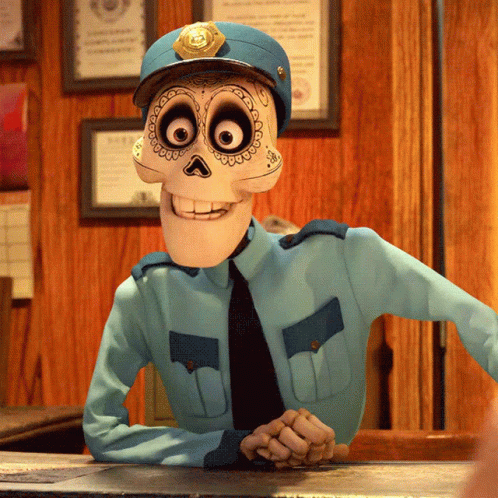 A Cartoon Skeleton Wearing A Police Uniform And Tie GIF