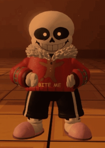 A Cartoon Skeleton Wearing A Sweater That Says Bite Me GIF