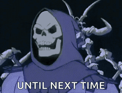 A Cartoon Skeleton With Horns And The Words Until Next Time Below Him GIF