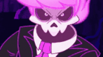 A Cartoon Skeleton With Pink Hair And A Suit And Tie Is Looking At The Camera . GIF