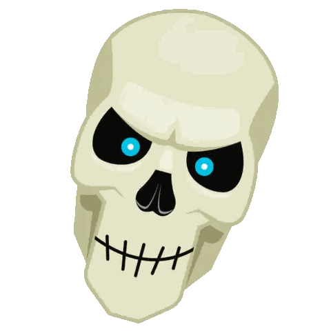 A Cartoon Skull With Blue Eyes And Stitches In The Mouth Sticker
