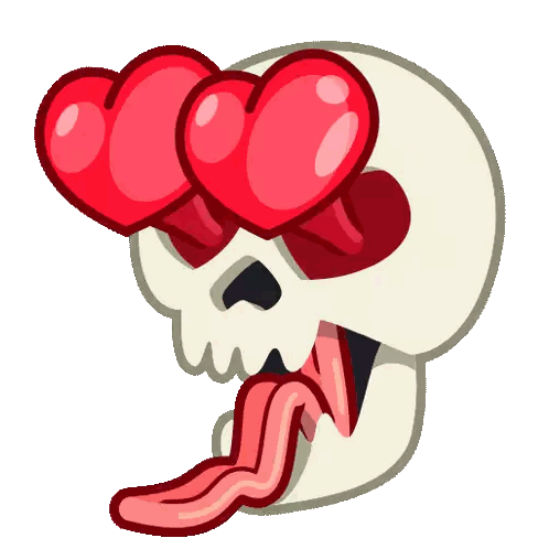 A Cartoon Skull With Hearts In Its Eyes And A Long Tongue Sticking Out Sticker