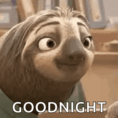 A Cartoon Sloth From Zootopia Is Smiling And Saying Goodnight . GIF
