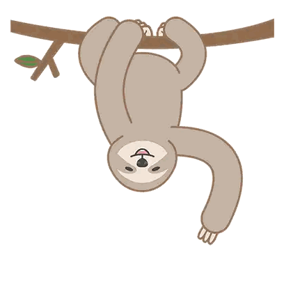 A Cartoon Sloth Hanging Upside Down On A Tree Branch Sticker