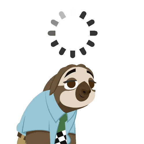 A Cartoon Sloth In A Blue Shirt And Tie Looks Up At A Loading Circle Sticker