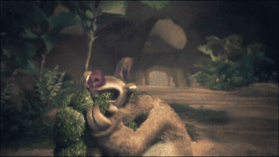 A Cartoon Sloth Is Eating A Plant In The Jungle GIF