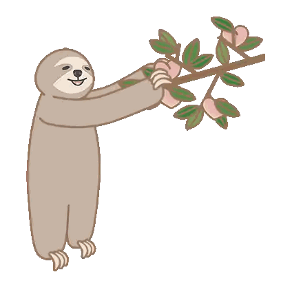 A Cartoon Sloth Is Holding A Branch With Leaves And Hearts Falling From It Sticker
