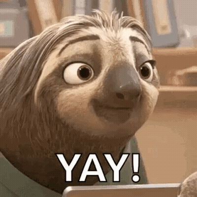 A Cartoon Sloth Is Holding A Cell Phone And Saying `` Yay ! '' GIF
