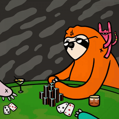 A Cartoon Sloth Is Playing Poker With A Martini Glass GIF