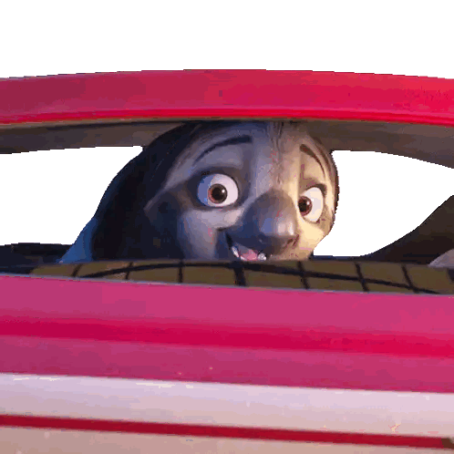 A Cartoon Sloth Peeking Out Of A Red Car Window Sticker