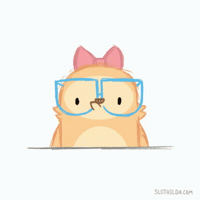 A Cartoon Sloth Wearing Glasses And A Pink Bow GIF