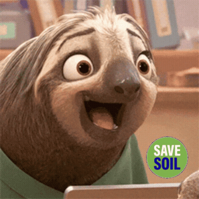 A Cartoon Sloth With A Green Save Soil Sticker GIF