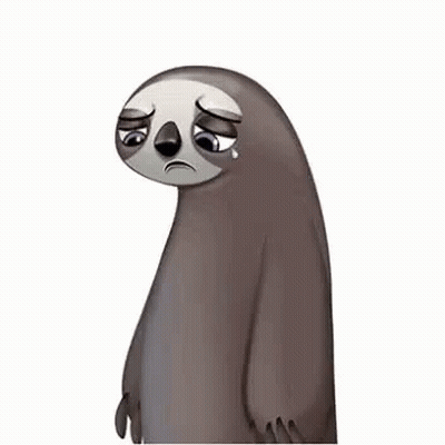 A Cartoon Sloth With A Sad Look On His Face Is Standing On A White Background . GIF