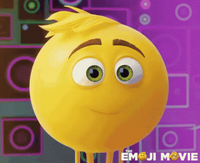 A Cartoon Smiley Face From The Emoji Movie Is Standing In Front Of A Purple Background GIF