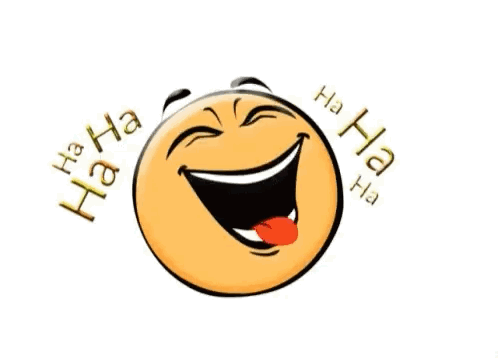 A Cartoon Smiley Face Is Laughing With Its Tongue Out And The Words `` Ha Ha Ha '' Around It . GIF