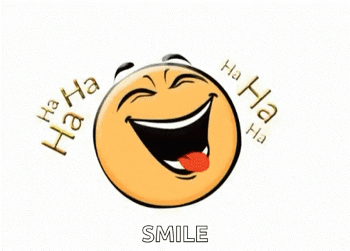 A Cartoon Smiley Face Is Laughing With Its Tongue Out And The Words `` Smile '' Around It . GIF