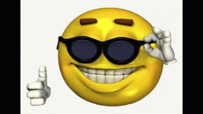 A Cartoon Smiley Face Wearing Sunglasses Is Giving A Thumbs Up GIF